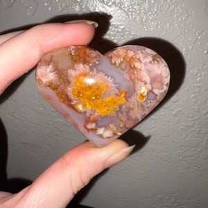 Rare Combination Heart-Shaped Carnelian and Flower Agate Stone
